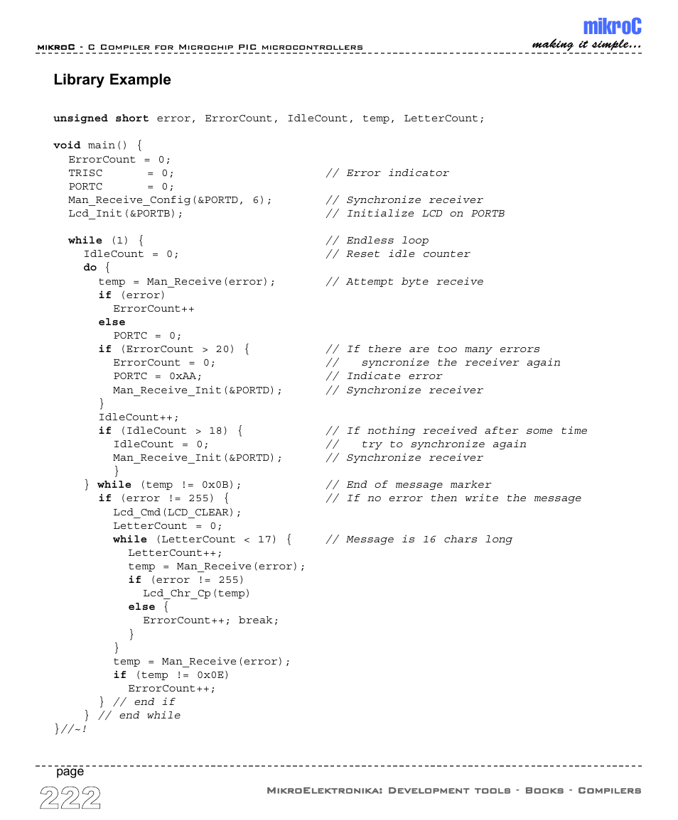 Mikroc, Library example | ABL electronic PIC Microcontrollers PIC16 User Manual | Page 230 / 312