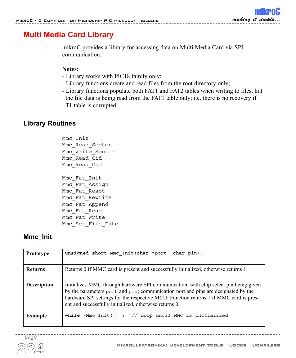 Multi media card library, Mikroc | ABL electronic PIC Microcontrollers PIC16 User Manual | Page 232 / 312