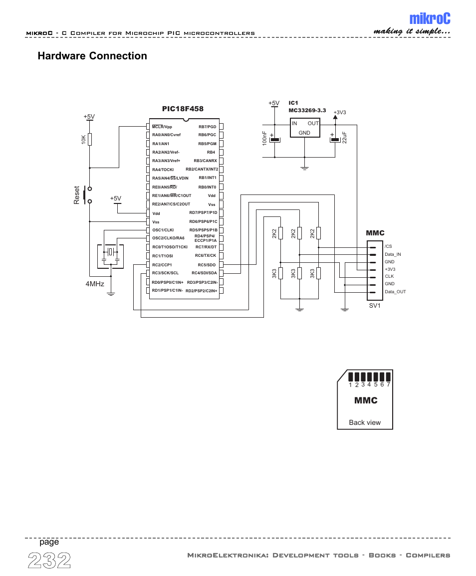 Mikroc, Hardware connection, Making it simple | Page, 4mhz, Reset back view | ABL electronic PIC Microcontrollers PIC16 User Manual | Page 240 / 312