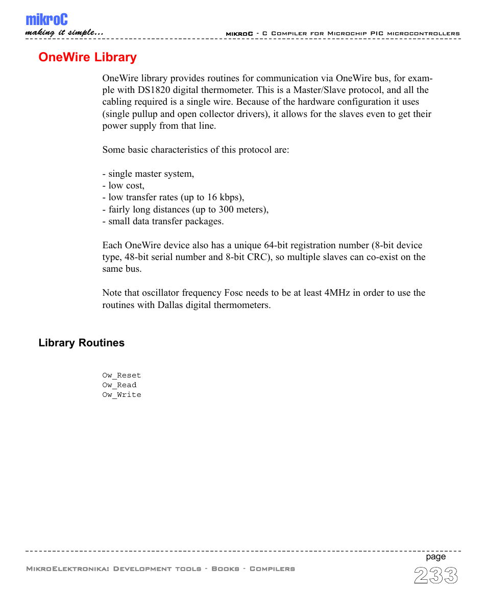 Onewire library, Mikroc | ABL electronic PIC Microcontrollers PIC16 User Manual | Page 241 / 312