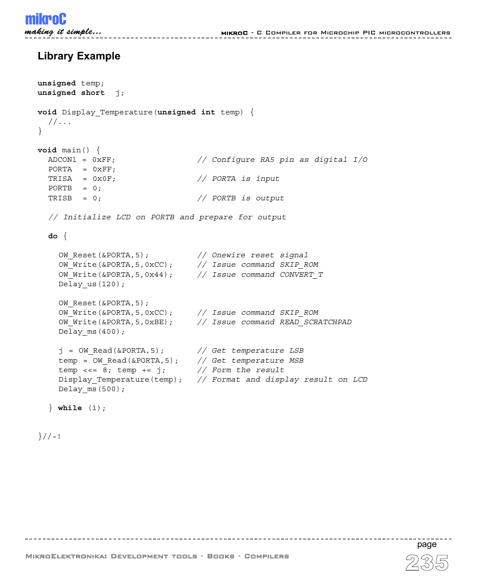 Mikroc, Library example | ABL electronic PIC Microcontrollers PIC16 User Manual | Page 243 / 312