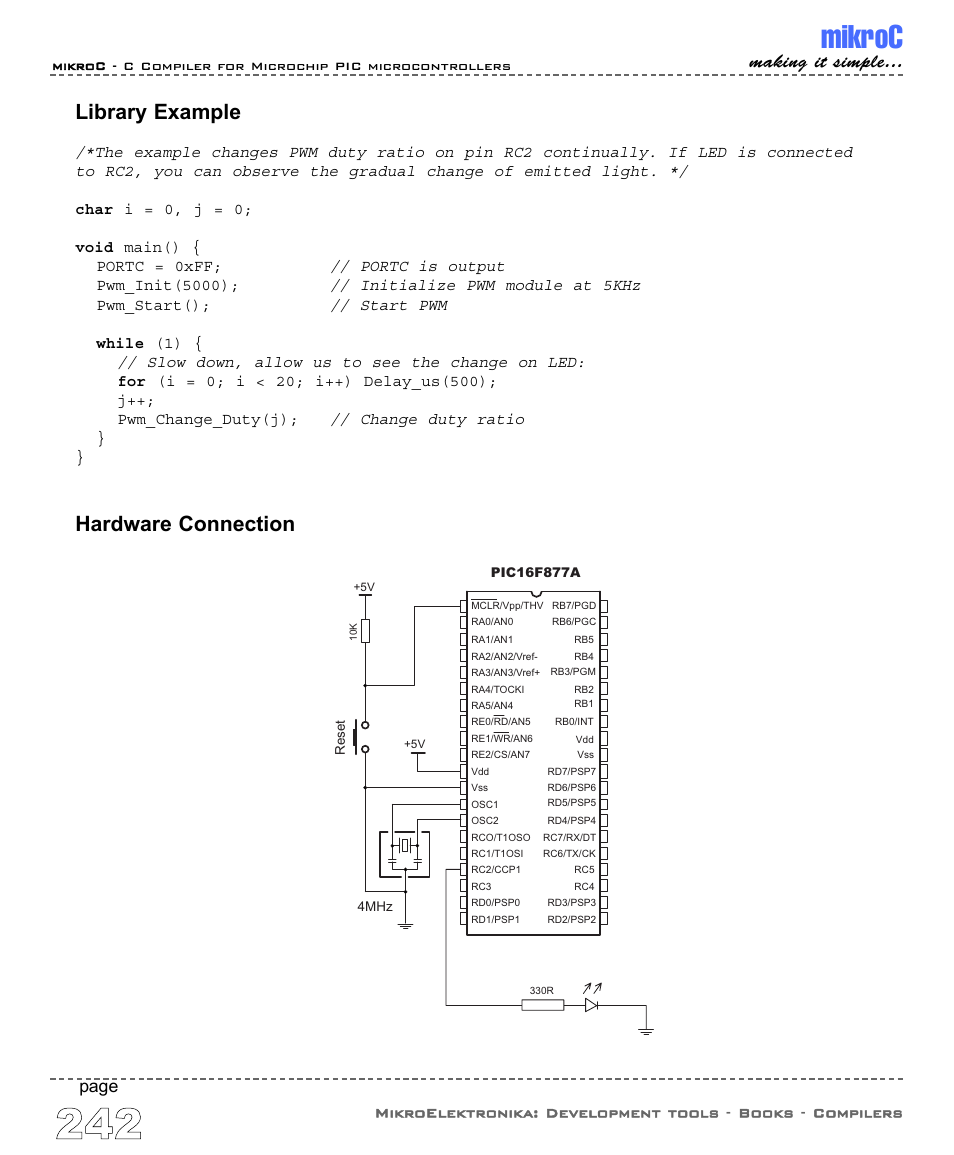 Mikroc, Hardware connection library example, Making it simple | Page | ABL electronic PIC Microcontrollers PIC16 User Manual | Page 250 / 312