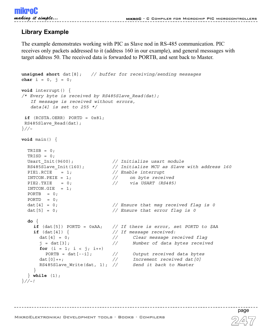 Mikroc, Library example | ABL electronic PIC Microcontrollers PIC16 User Manual | Page 255 / 312