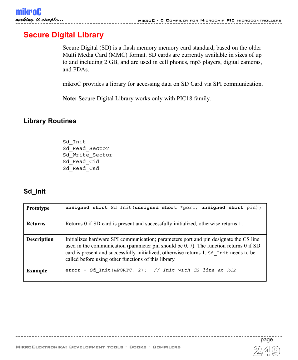 Secure digital library, Mikroc | ABL electronic PIC Microcontrollers PIC16 User Manual | Page 257 / 312