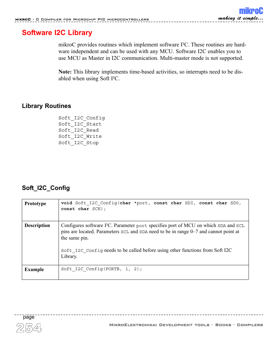 Software i2c library, Mikroc | ABL electronic PIC Microcontrollers PIC16 User Manual | Page 262 / 312