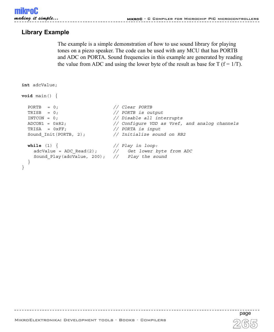 Mikroc, Library example | ABL electronic PIC Microcontrollers PIC16 User Manual | Page 273 / 312