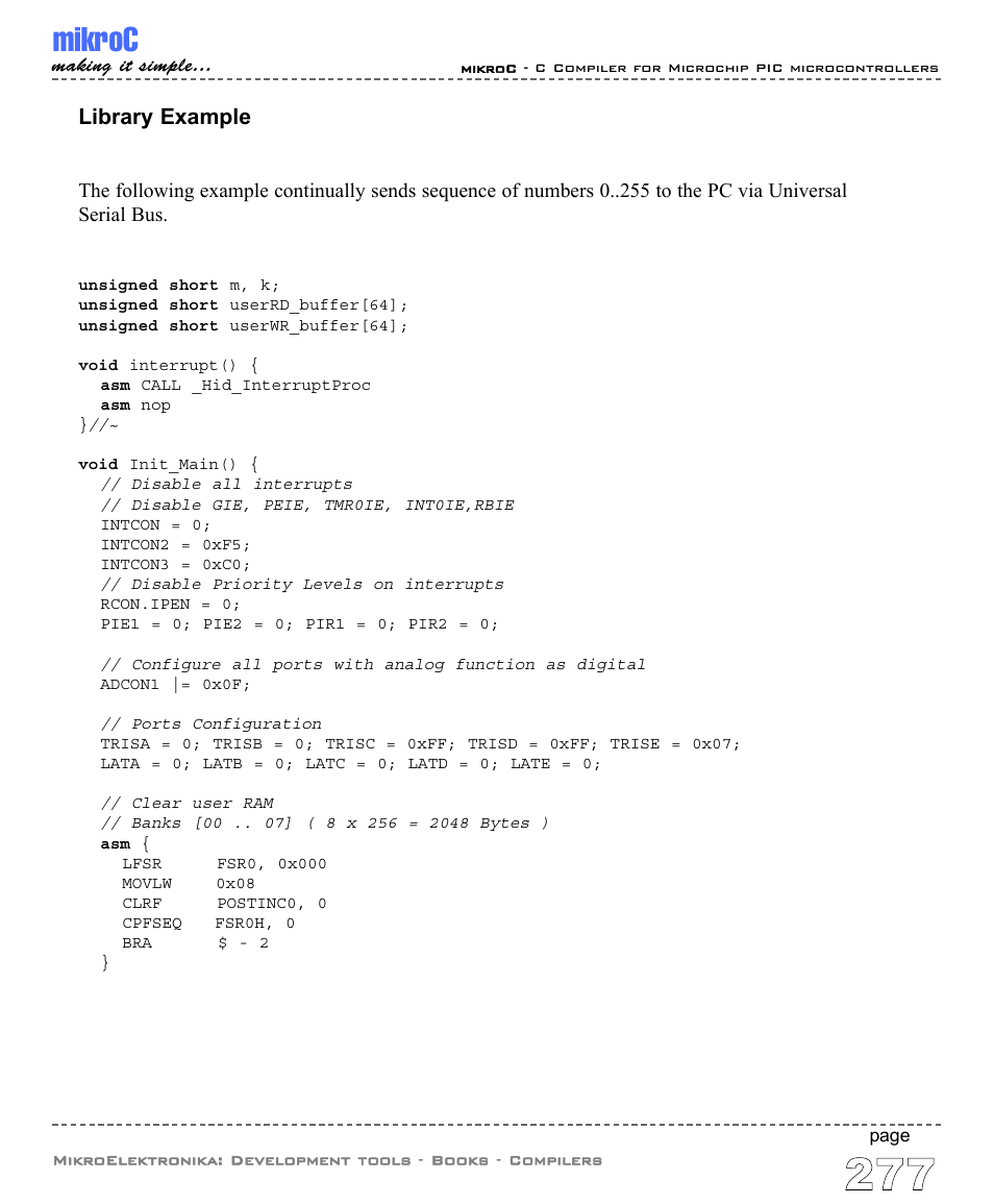 Mikroc, Library example | ABL electronic PIC Microcontrollers PIC16 User Manual | Page 285 / 312