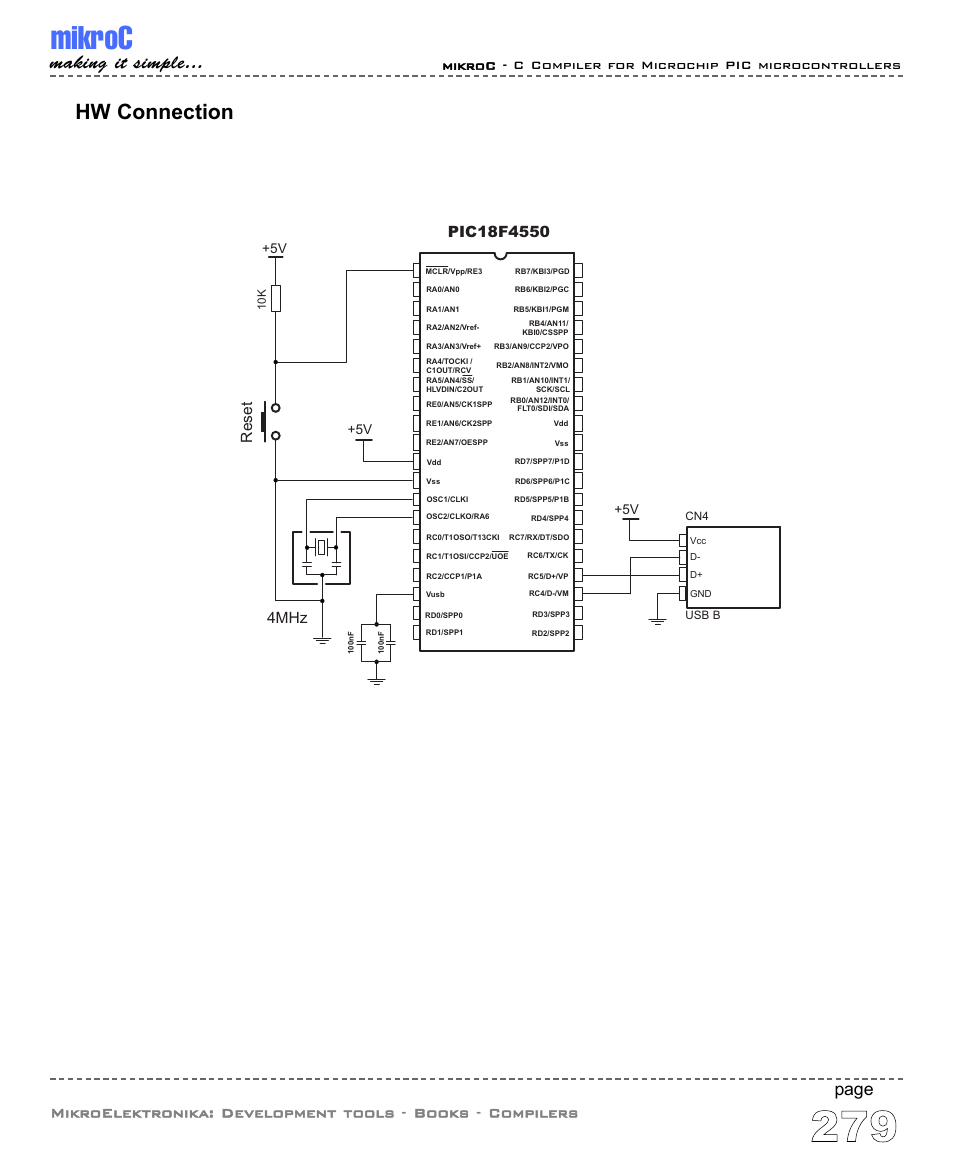 Mikroc, Hw connection, Making it simple | Page, 4mhz, Reset | ABL electronic PIC Microcontrollers PIC16 User Manual | Page 287 / 312