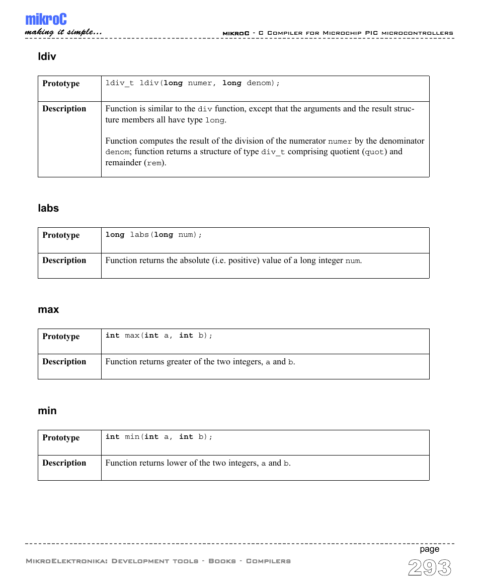 Mikroc, Ldiv, Labs | ABL electronic PIC Microcontrollers PIC16 User Manual | Page 301 / 312