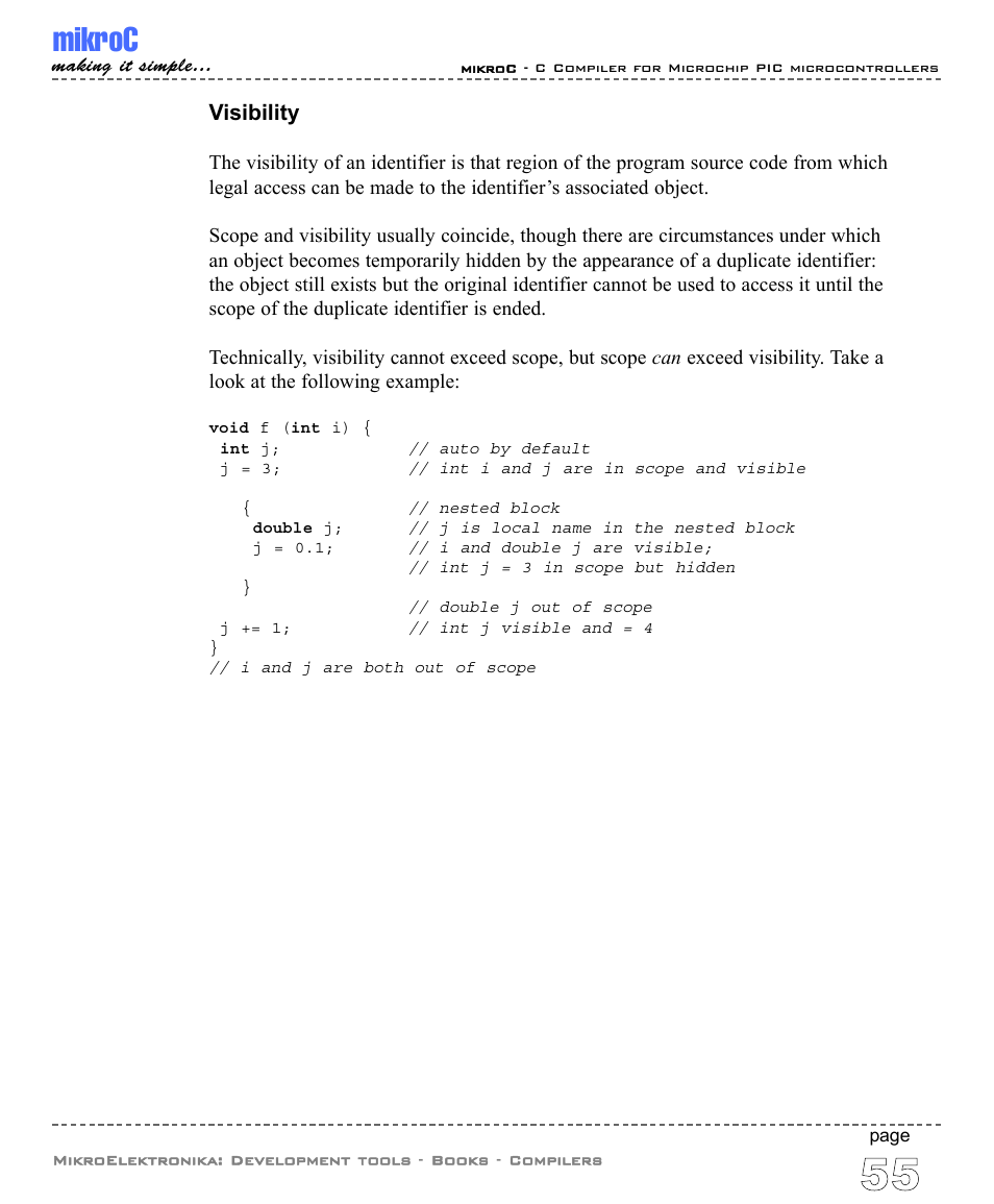 Mikroc, Visibility | ABL electronic PIC Microcontrollers PIC16 User Manual | Page 63 / 312