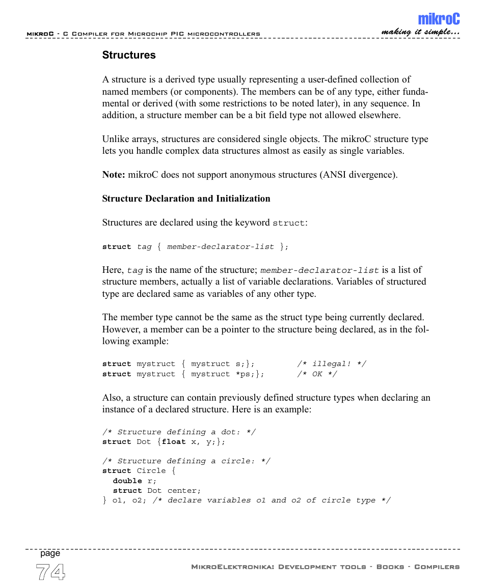 Structures, Mikroc | ABL electronic PIC Microcontrollers PIC16 User Manual | Page 82 / 312