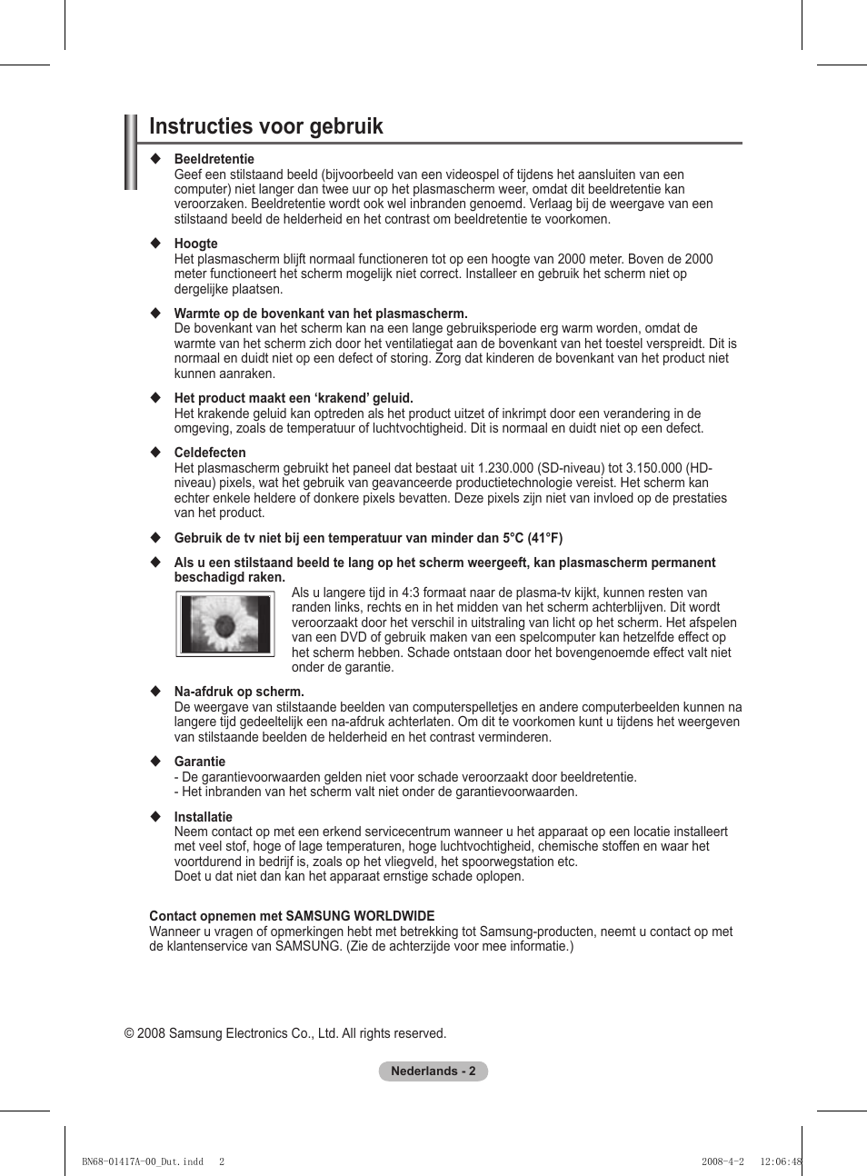 Instructies voor gebruik | Samsung PS50A451P1 User Manual | Page 123 / 483