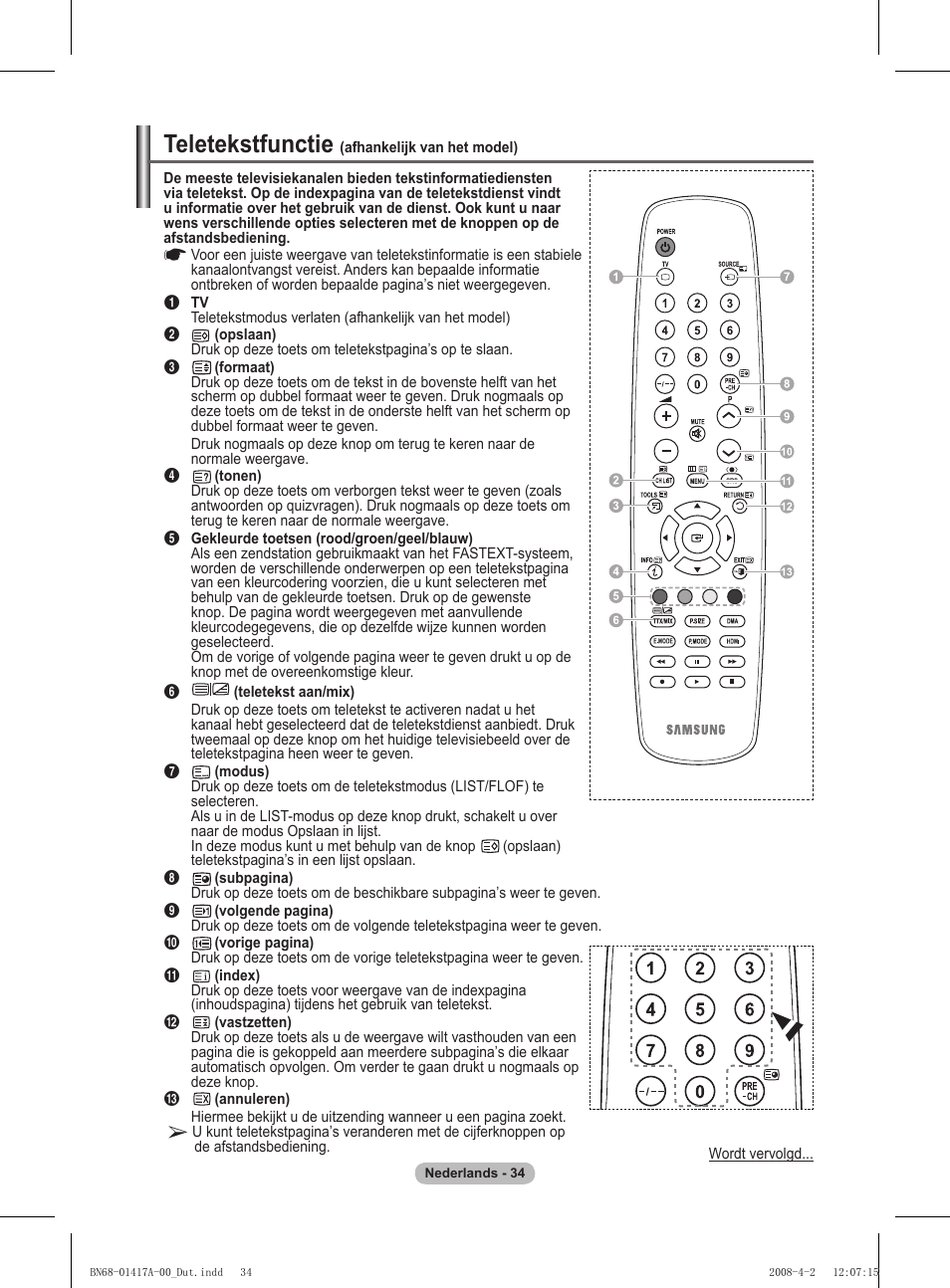 Teletekstfunctie | Samsung PS50A451P1 User Manual | Page 155 / 483