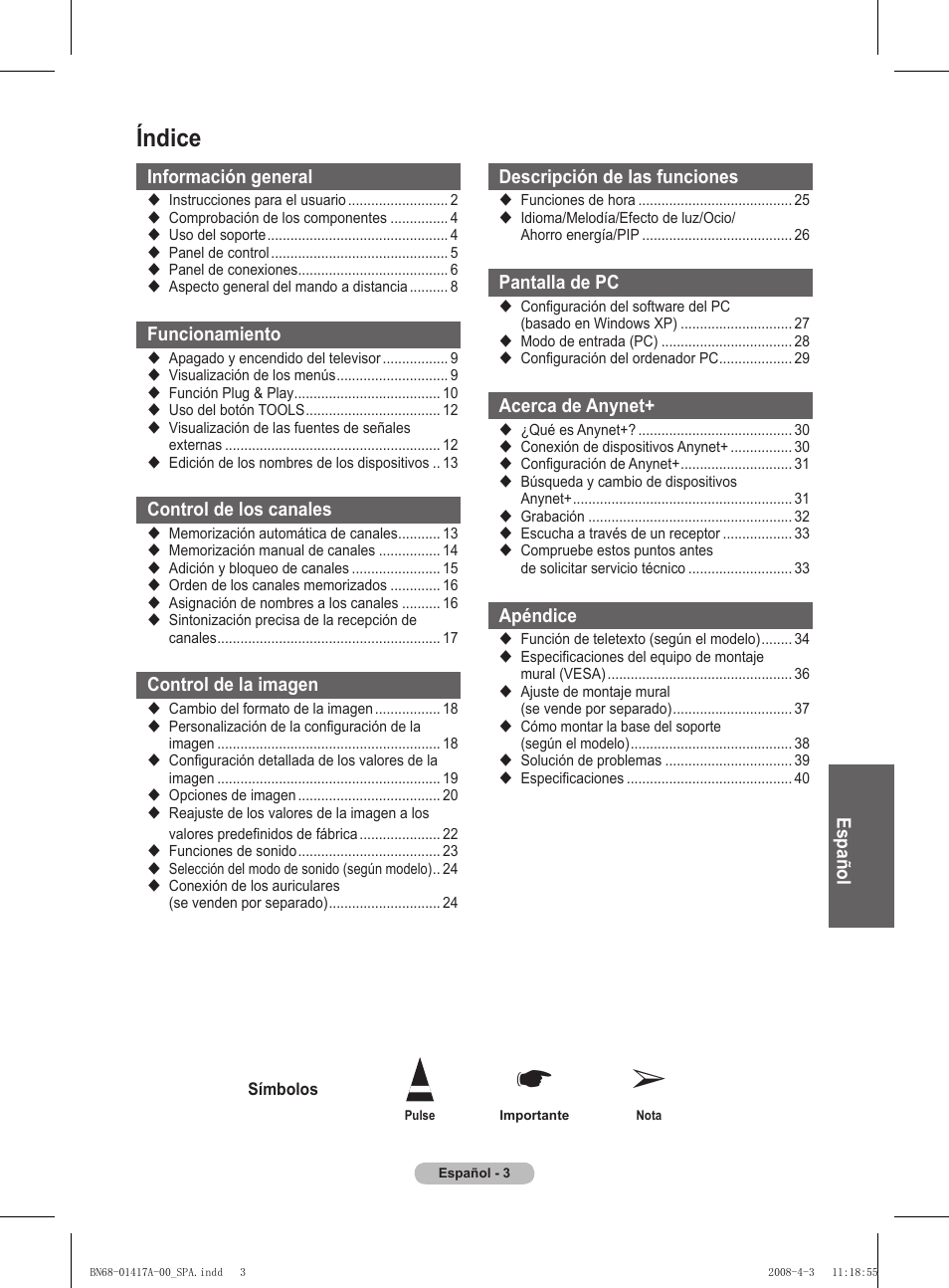 Índice | Samsung PS50A451P1 User Manual | Page 205 / 483