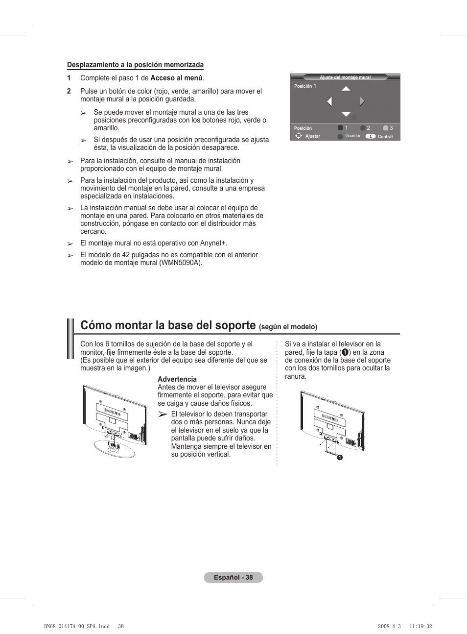 Cómo montar la base del soporte | Samsung PS50A451P1 User Manual | Page 240 / 483