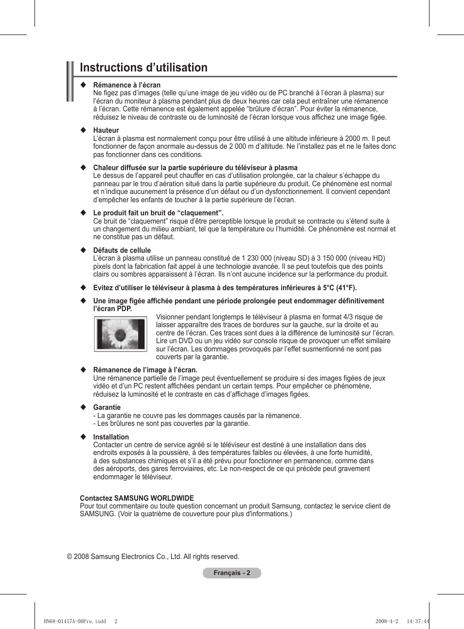 Instructions d’utilisation | Samsung PS50A451P1 User Manual | Page 43 / 483
