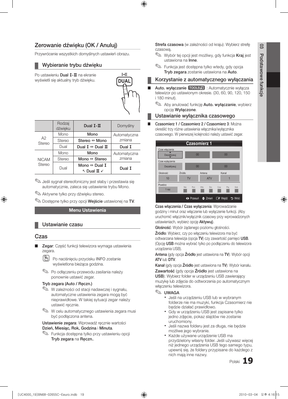 Zerowanie dźwięku (ok / anuluj), Czas | Samsung UE32C4000PW User Manual | Page 103 / 421