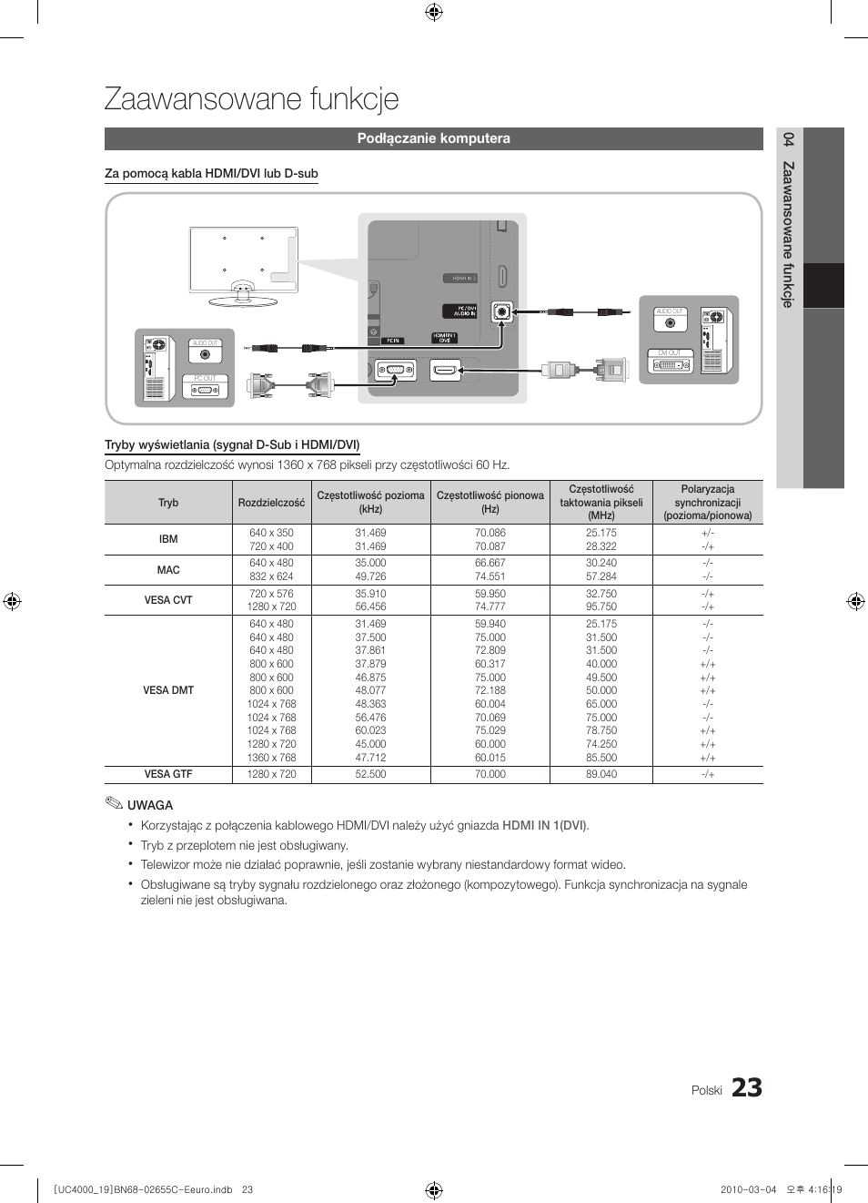 Zaawansowane funkcje | Samsung UE32C4000PW User Manual | Page 107 / 421
