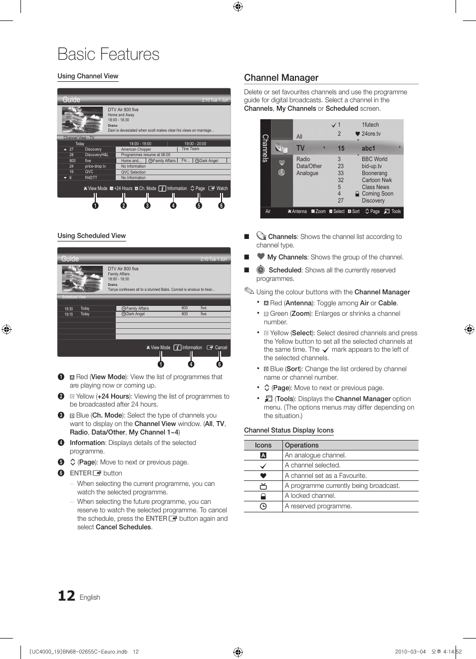 Basic features, Channel manager | Samsung UE32C4000PW User Manual | Page 12 / 421