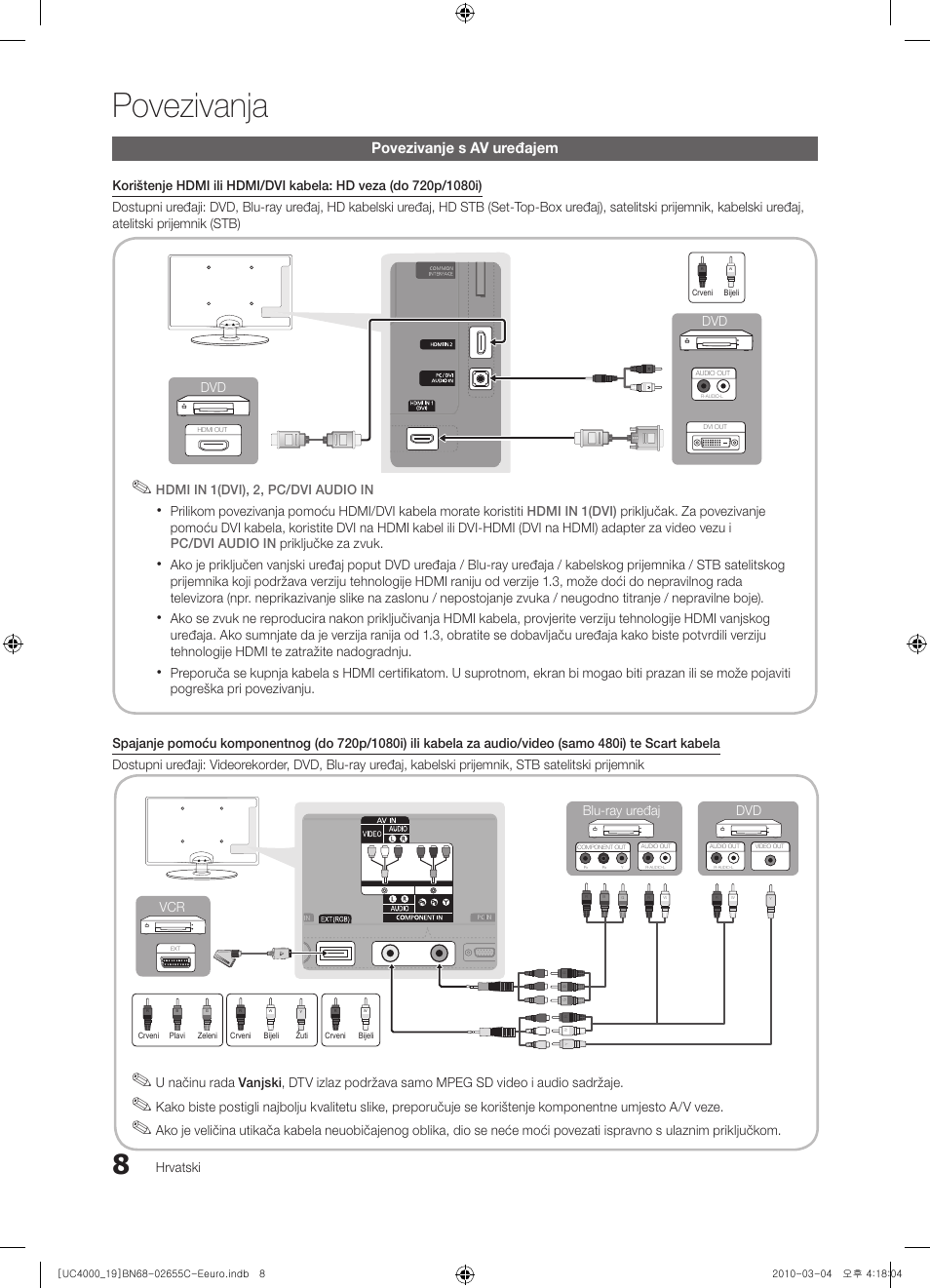 Povezivanja, Povezivanje s av uređajem | Samsung UE32C4000PW User Manual | Page 218 / 421