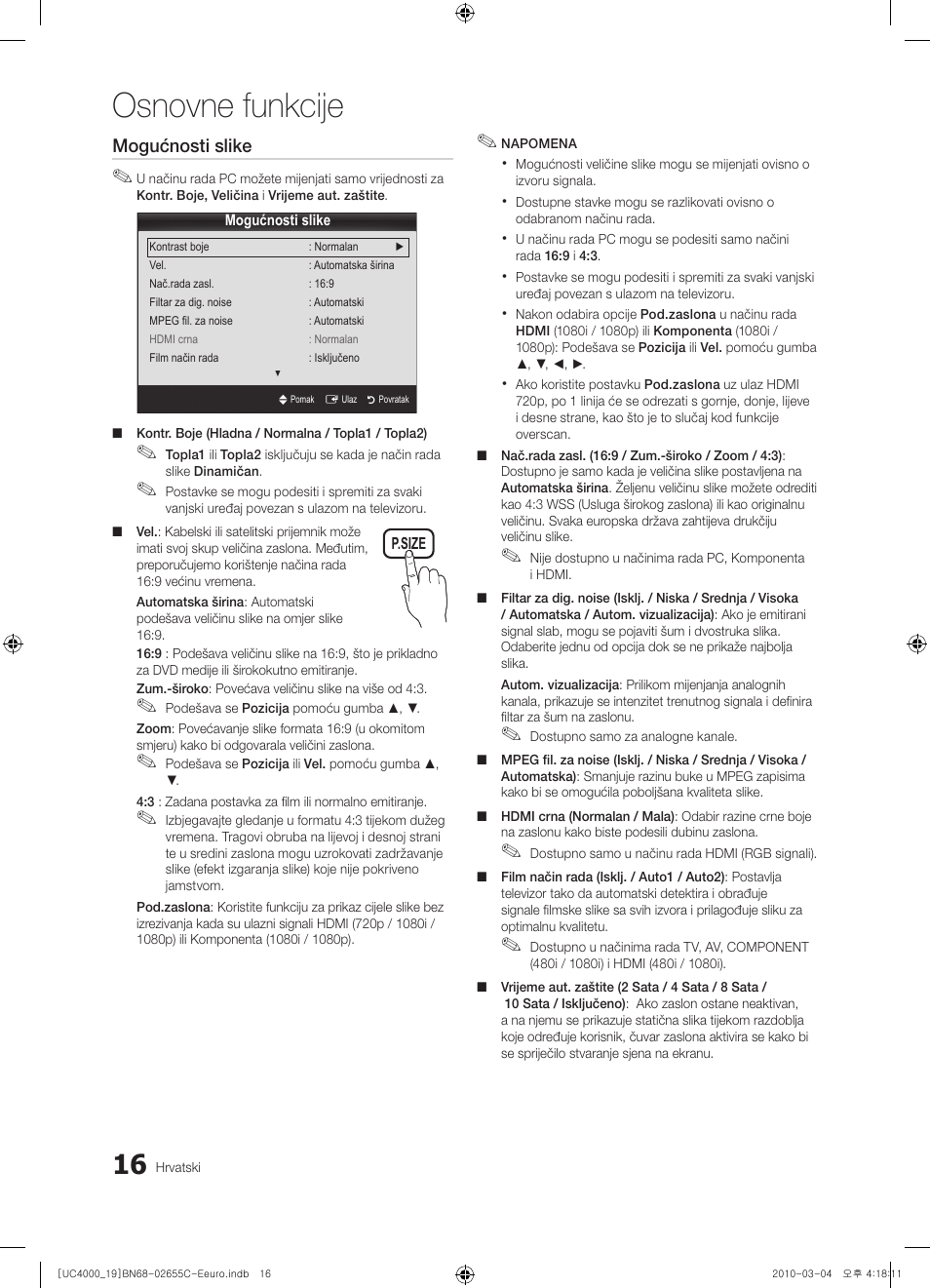 Osnovne funkcije | Samsung UE32C4000PW User Manual | Page 226 / 421
