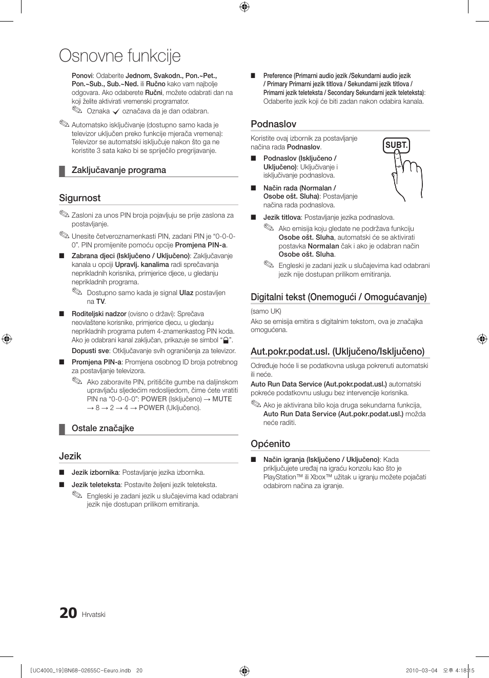 Osnovne funkcije | Samsung UE32C4000PW User Manual | Page 230 / 421