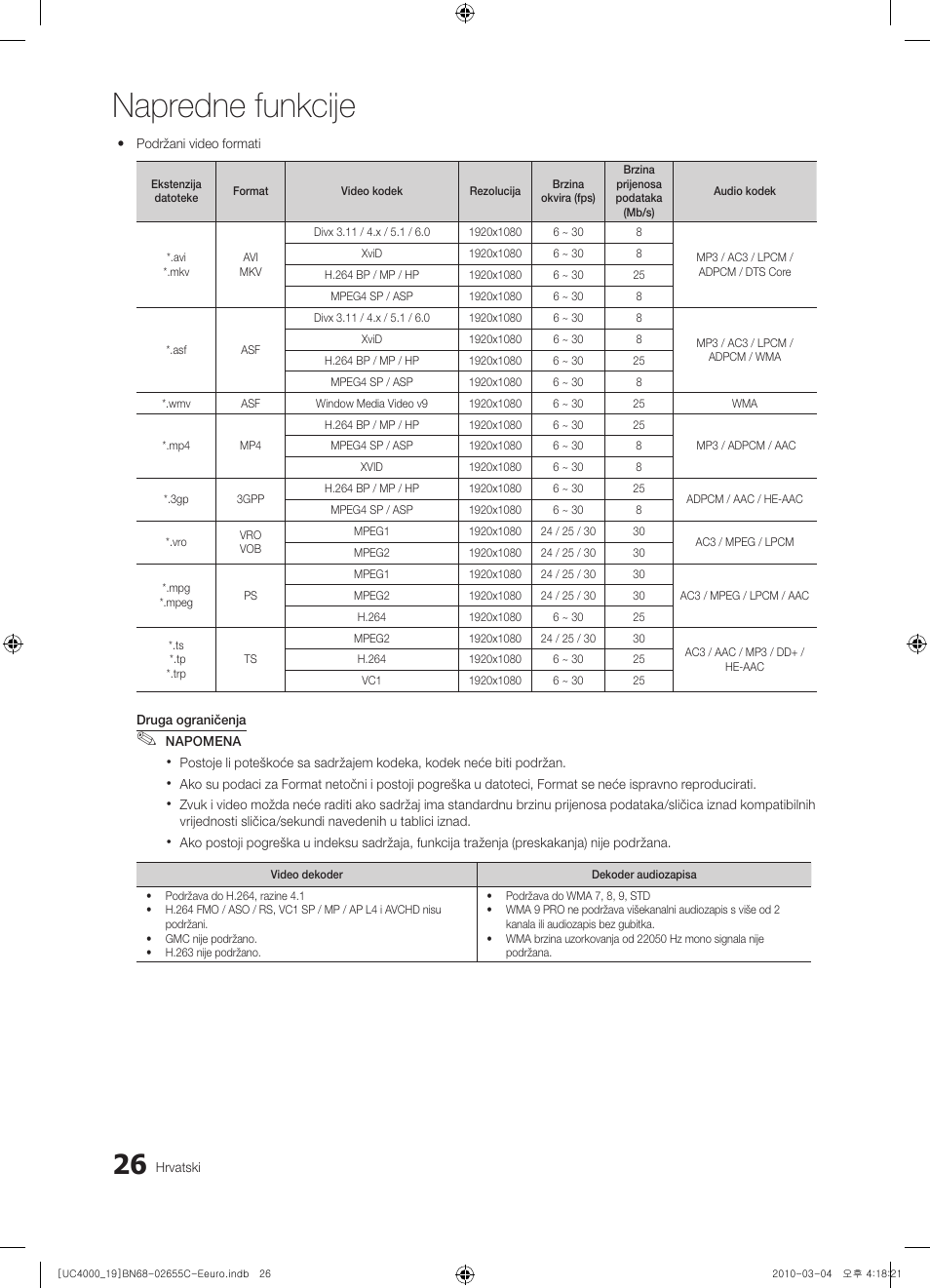 Napredne funkcije | Samsung UE32C4000PW User Manual | Page 236 / 421