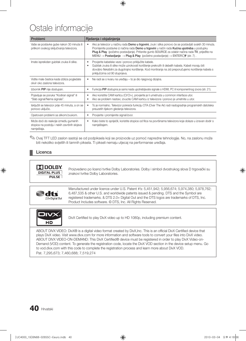 Ostale informacije | Samsung UE32C4000PW User Manual | Page 250 / 421