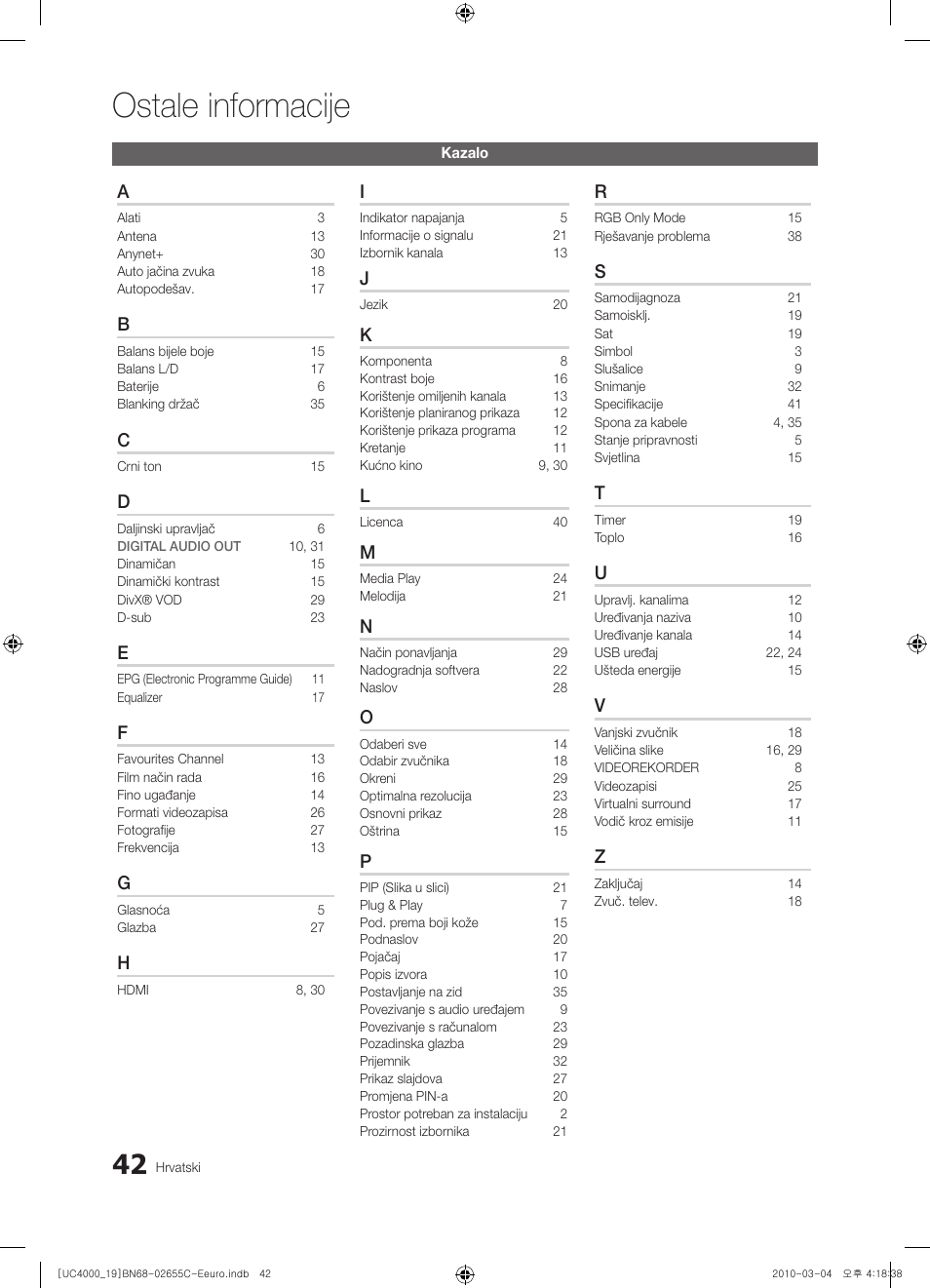Ostale informacije | Samsung UE32C4000PW User Manual | Page 252 / 421