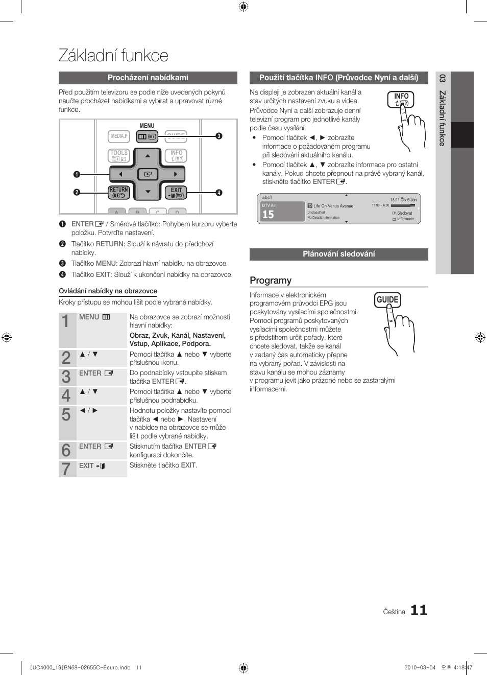 Základní funkce, Programy | Samsung UE32C4000PW User Manual | Page 263 / 421
