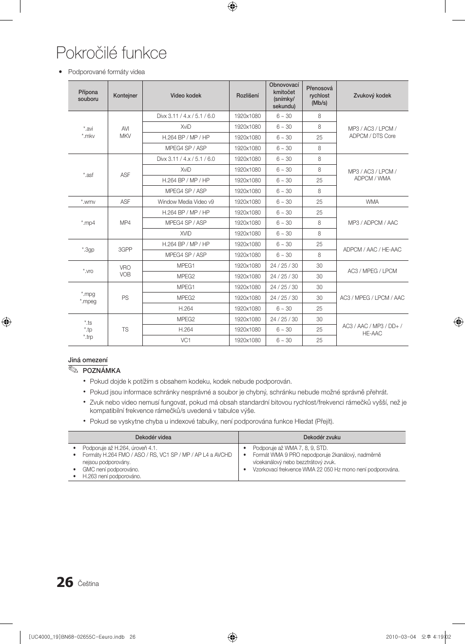 Pokročilé funkce | Samsung UE32C4000PW User Manual | Page 278 / 421