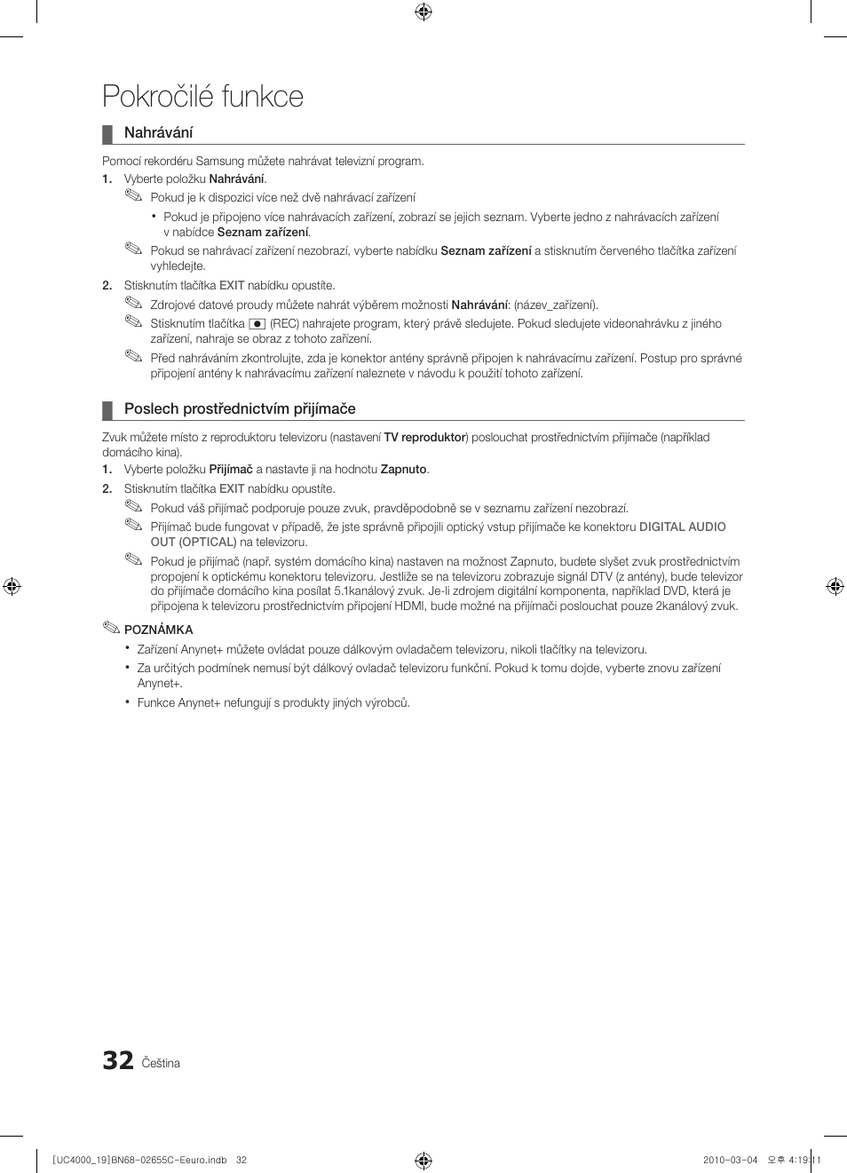Pokročilé funkce | Samsung UE32C4000PW User Manual | Page 284 / 421
