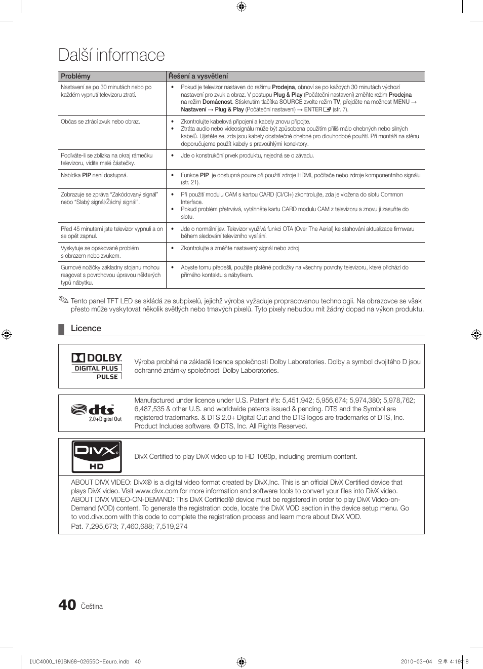 Další informace, Licence | Samsung UE32C4000PW User Manual | Page 292 / 421