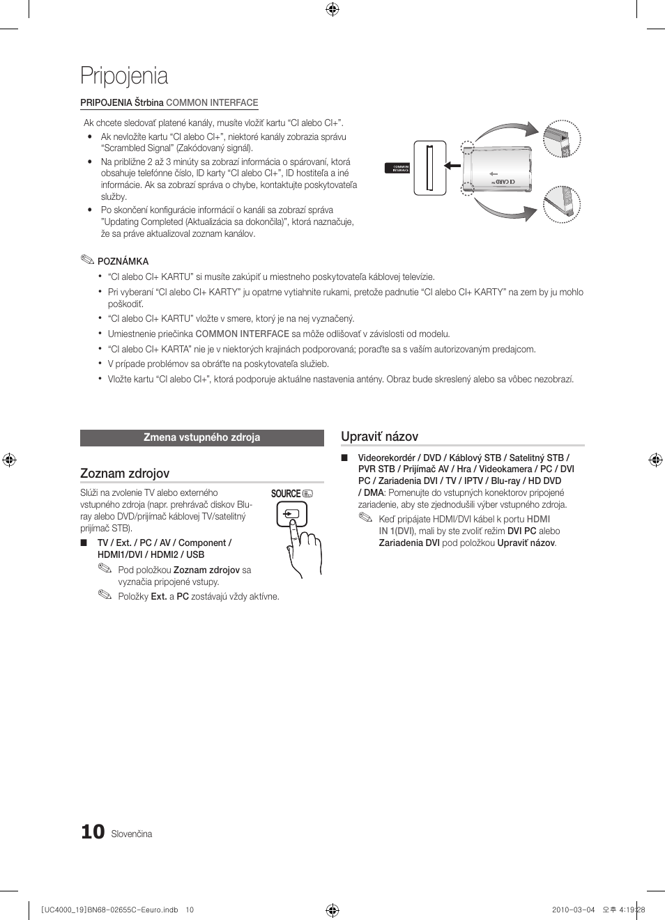 Pripojenia | Samsung UE32C4000PW User Manual | Page 304 / 421