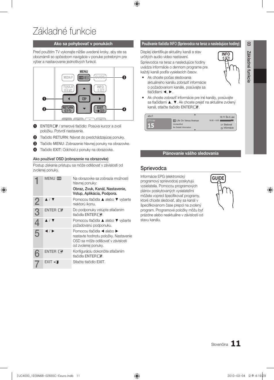 Základné funkcie, Sprievodca | Samsung UE32C4000PW User Manual | Page 305 / 421
