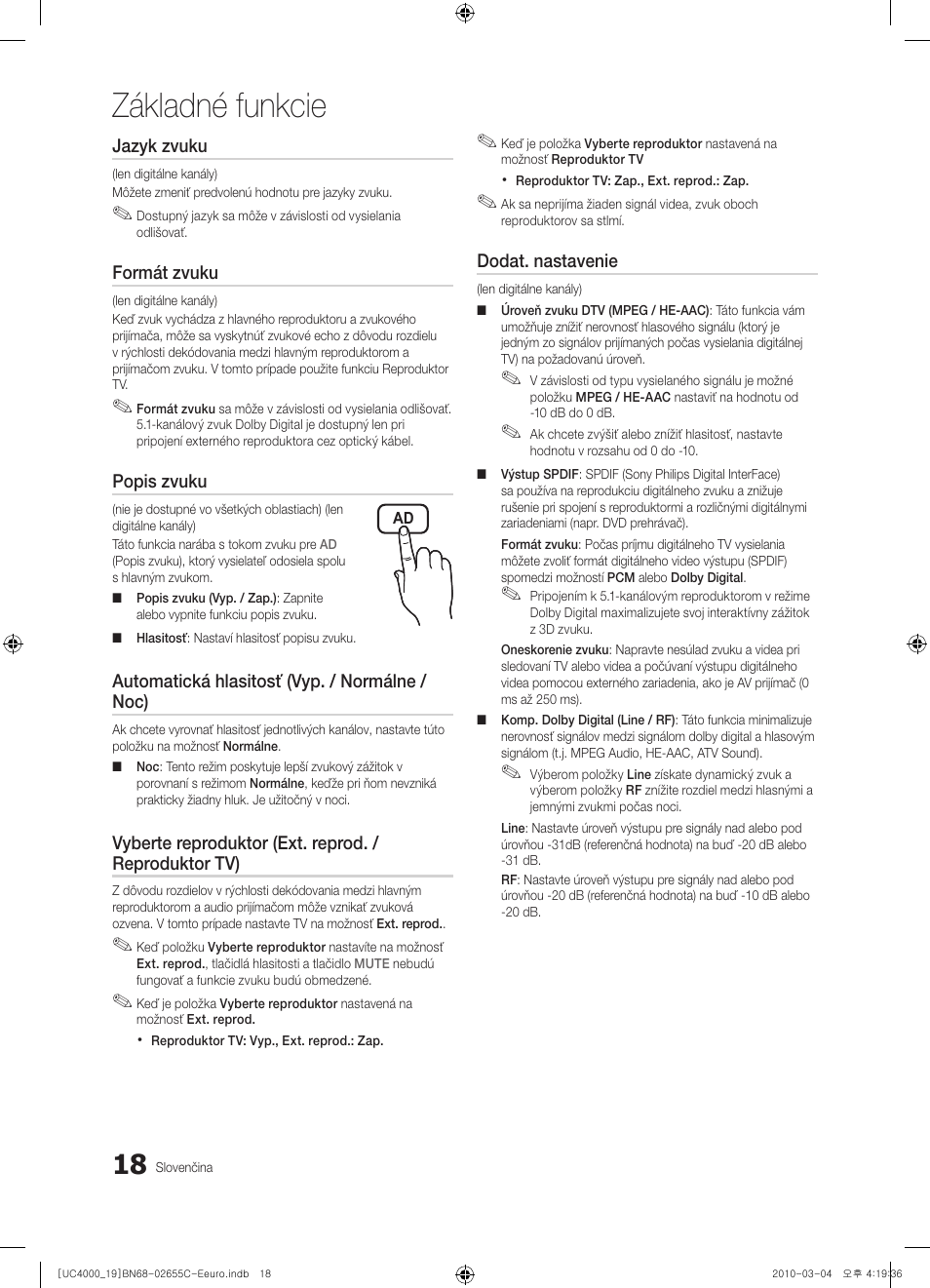 Základné funkcie | Samsung UE32C4000PW User Manual | Page 312 / 421