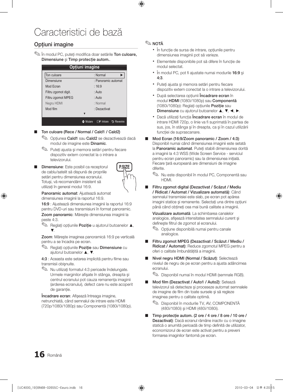 Caracteristici de bază | Samsung UE32C4000PW User Manual | Page 352 / 421