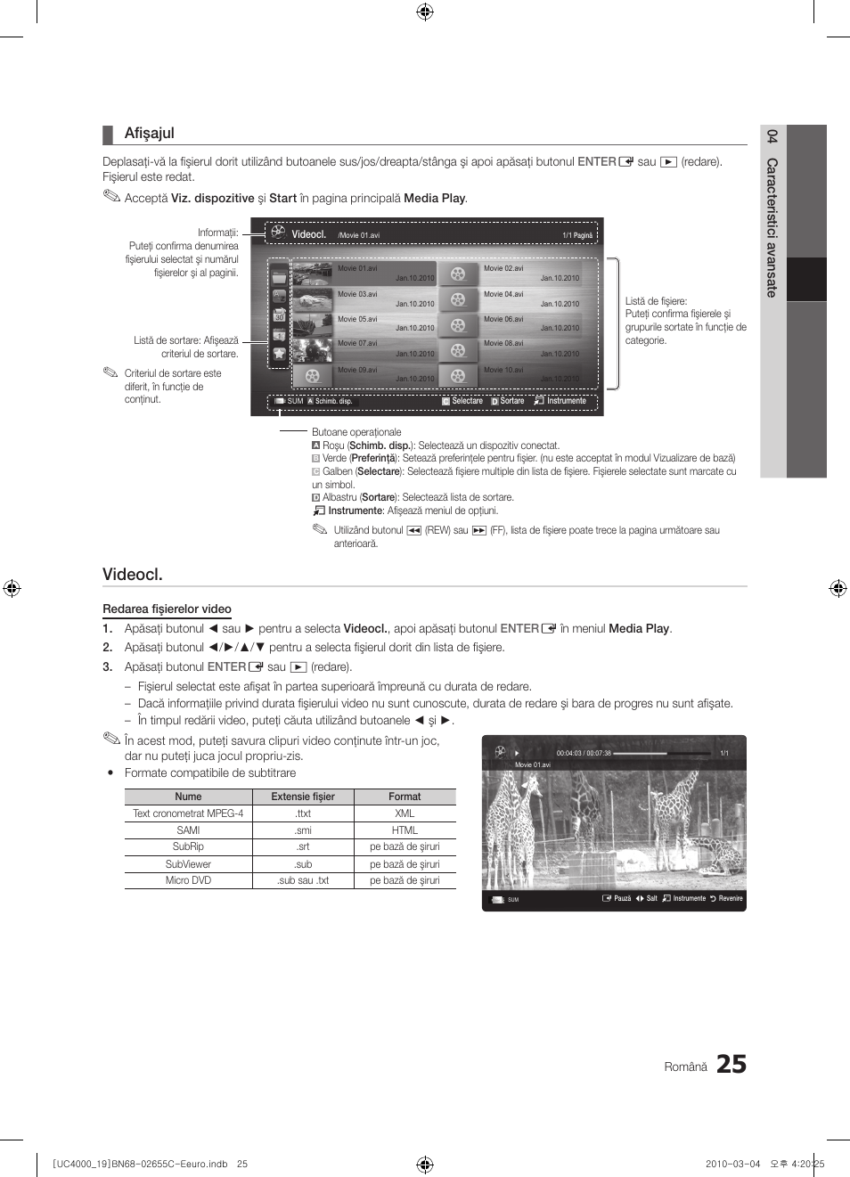Videocl, Afişajul | Samsung UE32C4000PW User Manual | Page 361 / 421