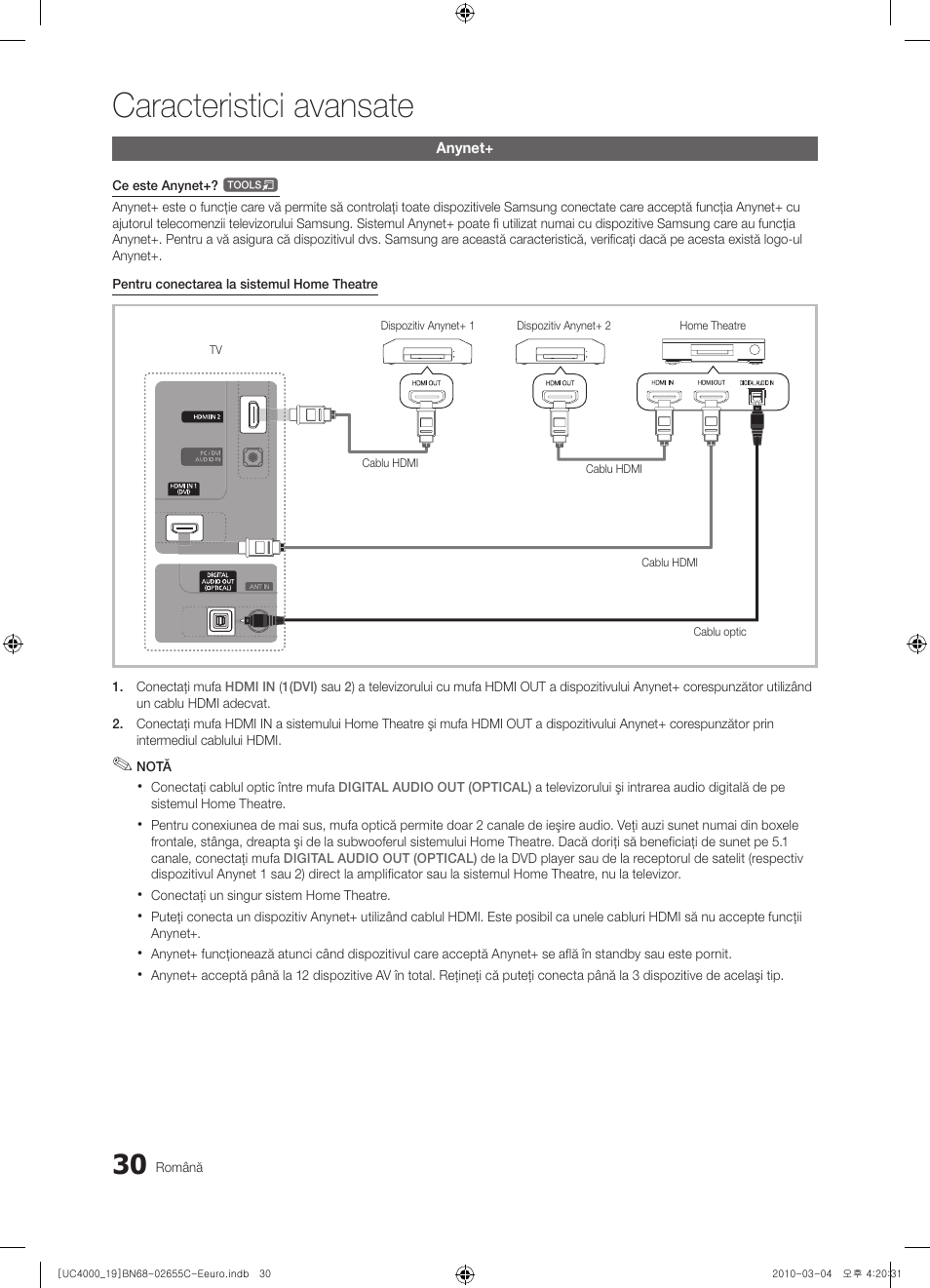 Caracteristici avansate | Samsung UE32C4000PW User Manual | Page 366 / 421