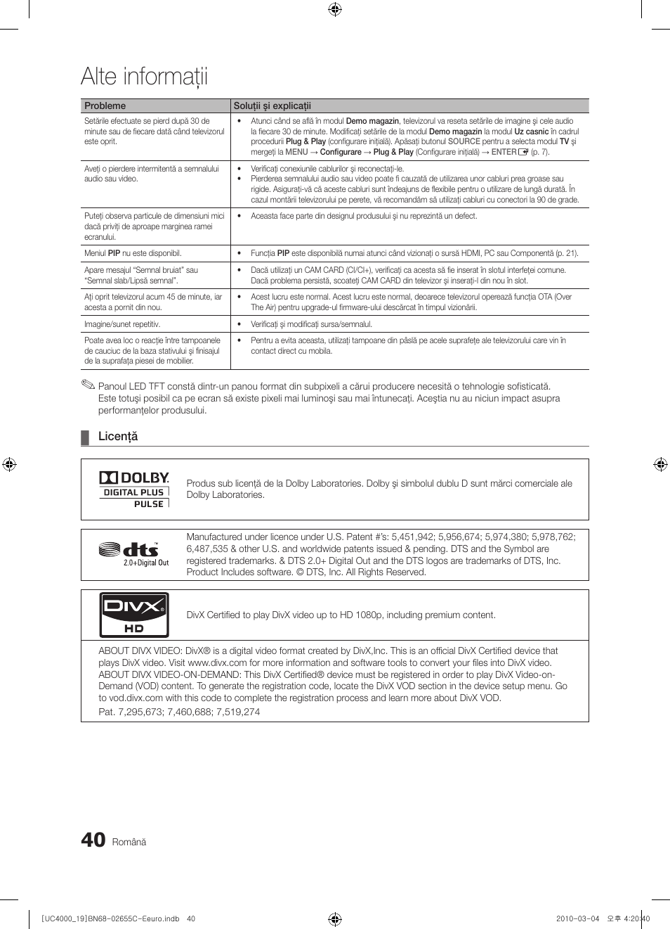 Alte informaţii | Samsung UE32C4000PW User Manual | Page 376 / 421