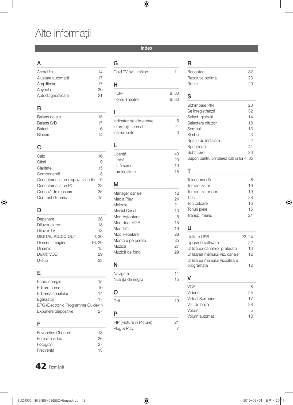 Alte informaţii | Samsung UE32C4000PW User Manual | Page 378 / 421