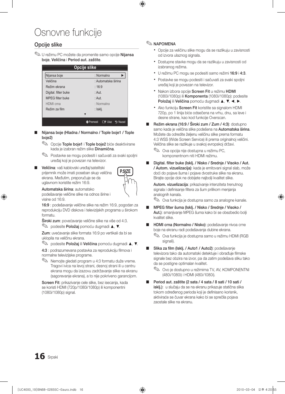 Osnovne funkcije | Samsung UE32C4000PW User Manual | Page 394 / 421