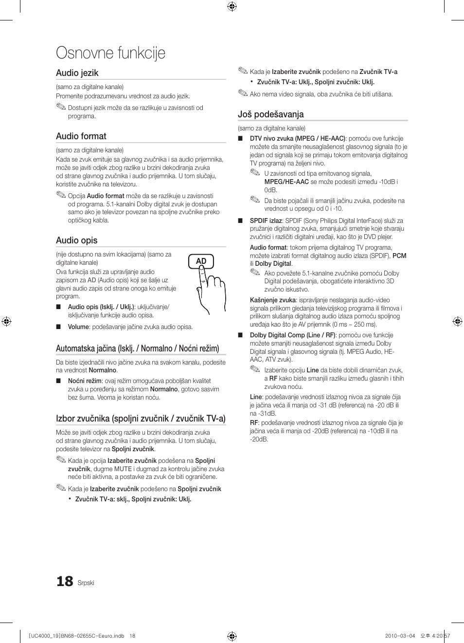Osnovne funkcije | Samsung UE32C4000PW User Manual | Page 396 / 421