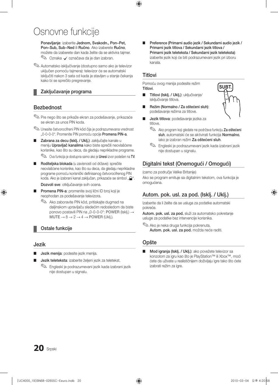 Osnovne funkcije | Samsung UE32C4000PW User Manual | Page 398 / 421