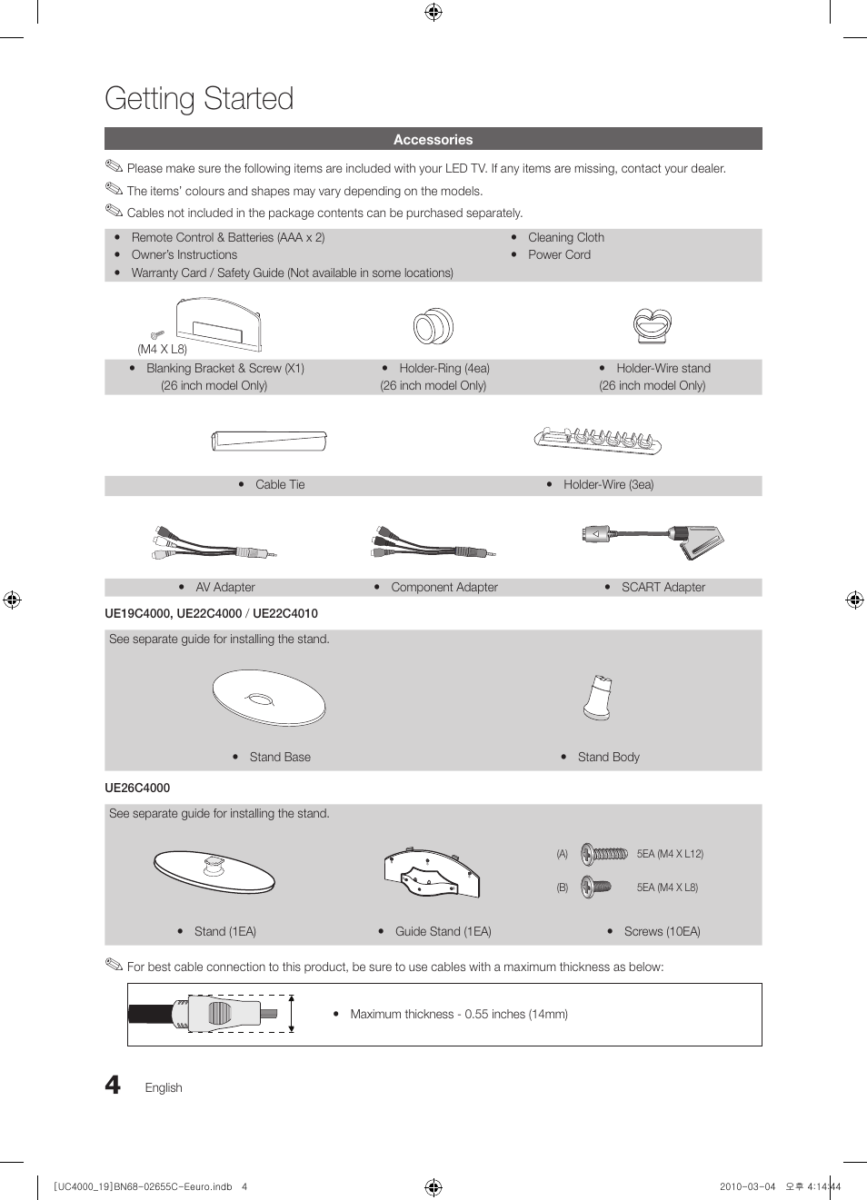 Getting started | Samsung UE32C4000PW User Manual | Page 4 / 421