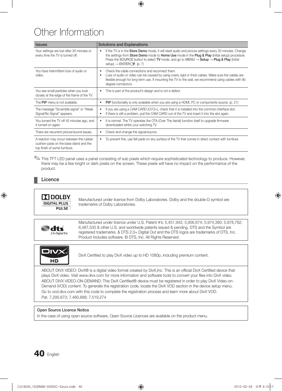 Other information | Samsung UE32C4000PW User Manual | Page 40 / 421