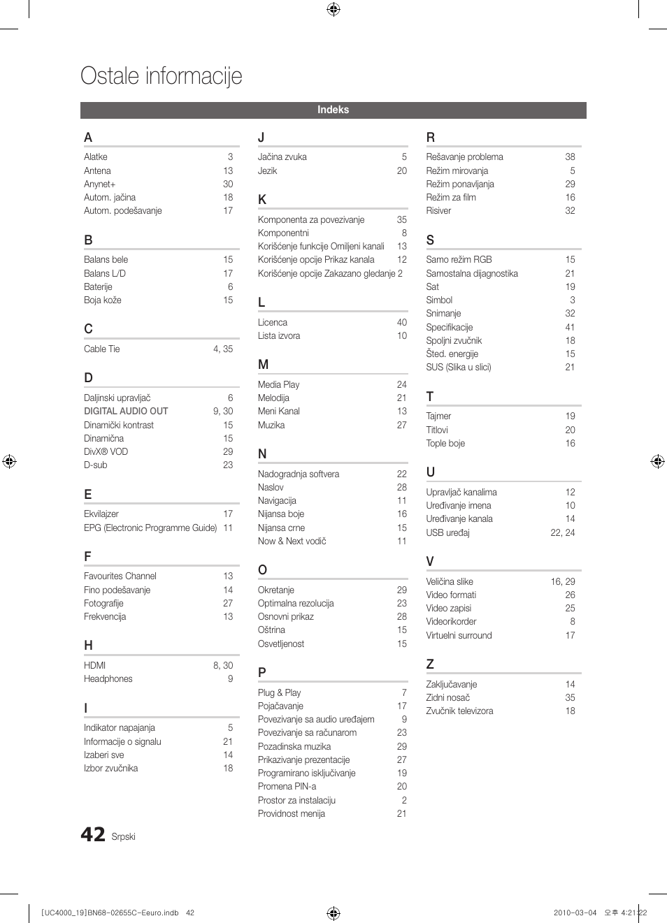 Ostale informacije | Samsung UE32C4000PW User Manual | Page 420 / 421