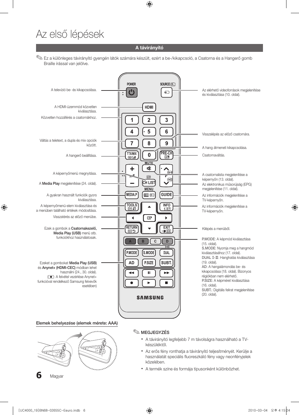 Az első lépések | Samsung UE32C4000PW User Manual | Page 48 / 421