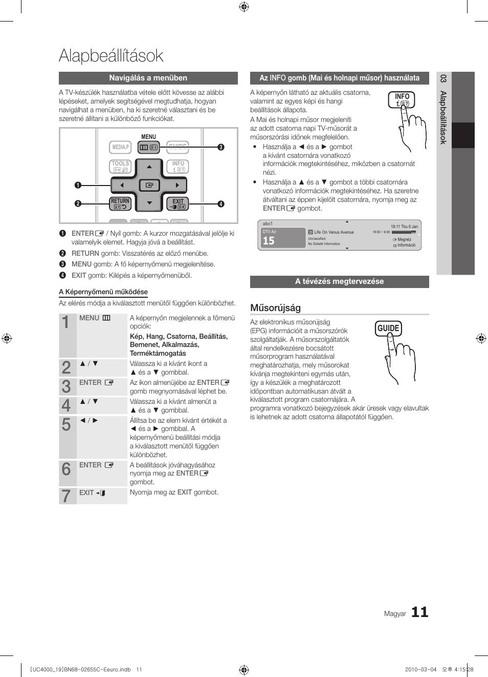 Alapbeállítások, Műsorújság | Samsung UE32C4000PW User Manual | Page 53 / 421