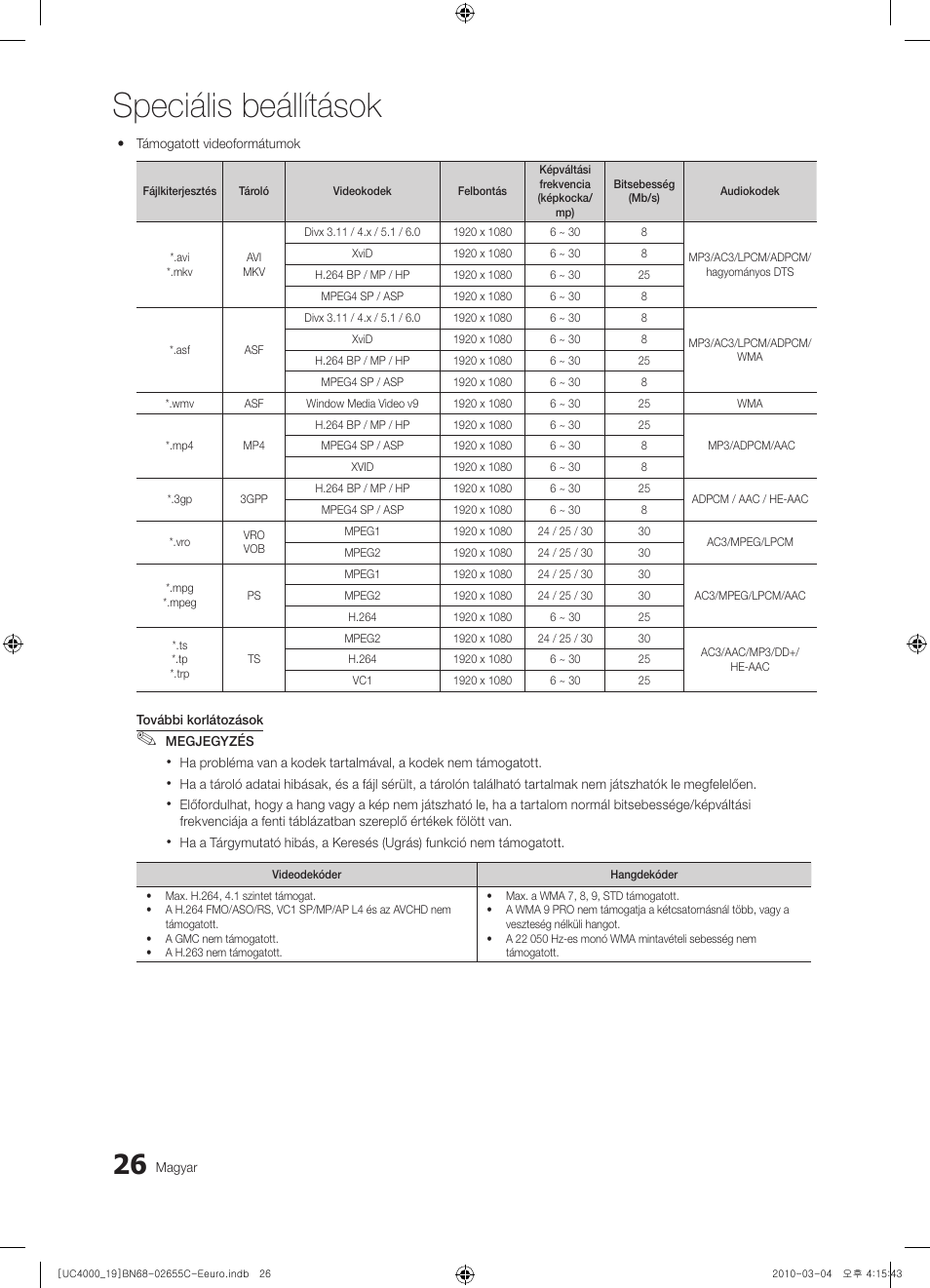 Speciális beállítások | Samsung UE32C4000PW User Manual | Page 68 / 421